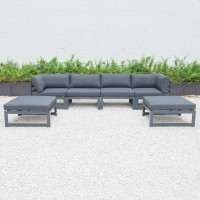 LeisureMod CSOBL-6BL Chelsea 6-Piece Patio Ottoman Sectional Black Aluminum With Cushions