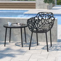 LeisureMod DT20BL Devon Tree Design Glass Top Aluminum Base Indoor Outdoor End Table