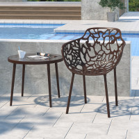 LeisureMod DT20BR Devon Tree Design Glass Top Aluminum Base Indoor Outdoor End Table