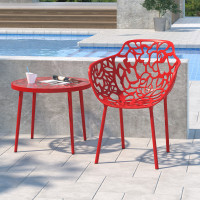 LeisureMod DT20R Devon Tree Design Glass Top Aluminum Base Indoor Outdoor End Table