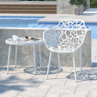 LeisureMod DT20W Devon Tree Design Glass Top Aluminum Base Indoor Outdoor End Table