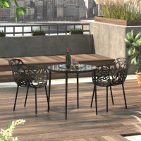 LeisureMod DT31BL Devon Tree Design Glass Top Aluminum Base Indoor Outdoor Bistro Dining Table