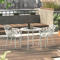 LeisureMod DT31W Devon Tree Design Glass Top Aluminum Base Indoor Outdoor Bistro Dining Table