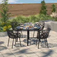 LeisureMod DT48BL Devon Tree Design Glass Top Aluminum Base Indoor Outdoor Dining Table