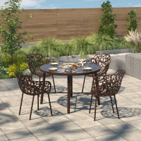 LeisureMod DT48BR Devon Tree Design Glass Top Aluminum Base Indoor Outdoor Dining Table