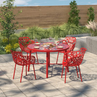 LeisureMod DT48R Devon Tree Design Glass Top Aluminum Base Indoor Outdoor Dining Table