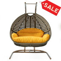 LeisureMod EKDBG-57A Wicker Hanging Double Egg Swing Chair