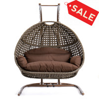 LeisureMod EKDBG-57BR Wicker Hanging Double Egg Swing Chair