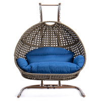 LeisureMod EKDBG-57BU Wicker Hanging Double Egg Swing Chair