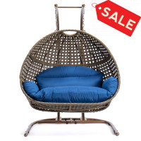 LeisureMod EKDBG-57BU Wicker Hanging Double Egg Swing Chair