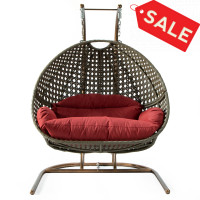 LeisureMod EKDBG-57DR Wicker Hanging Double Egg Swing Chair