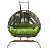 LeisureMod EKDBG-57G Wicker Hanging Double Egg Swing Chair