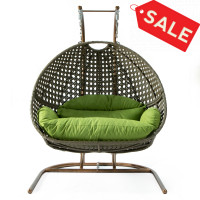 LeisureMod EKDBG-57G Wicker Hanging Double Egg Swing Chair