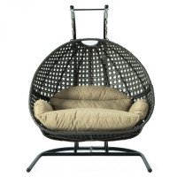 LeisureMod EKDCH-57BR Wicker Hanging Double Egg Swing Chair