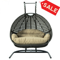 LeisureMod EKDCH-57BR Wicker Hanging Double Egg Swing Chair