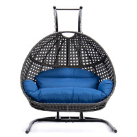 LeisureMod EKDCH-57BU Wicker Hanging Double Egg Swing Chair