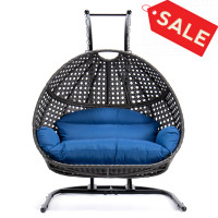 LeisureMod EKDCH-57BU Wicker Hanging Double Egg Swing Chair