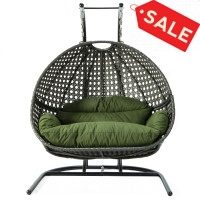 LeisureMod EKDCH-57DG Wicker Hanging Double Egg Swing Chair
