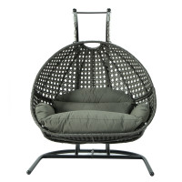 LeisureMod EKDCH-57DGR Wicker Hanging Double Egg Swing Chair