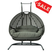 LeisureMod EKDCH-57DGR Wicker Hanging Double Egg Swing Chair