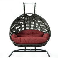 LeisureMod EKDCH-57DR Wicker Hanging Double Egg Swing Chair