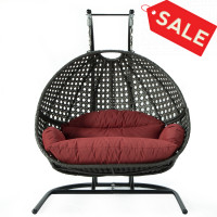 LeisureMod EKDCH-57DR Wicker Hanging Double Egg Swing Chair