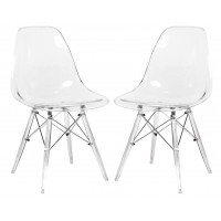 LeisureMod EPC19CL2 Dover Molded Side Chair with Acrylic Base, Set of 2