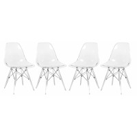 LeisureMod EPC19CL4 Dover Molded Side Chair with Acrylic Base, Set of 4