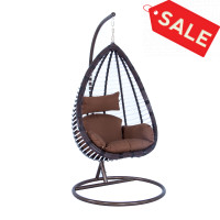 LeisureMod ESC38BR Wicker Hanging Egg Swing Chair Indoor Outdoor Use