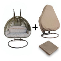 LeisureMod ESC57BG-C Wicker Hanging 2 person Egg Swing Chair With Outdoor Cover