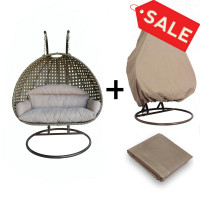 LeisureMod ESC57BG-C Wicker Hanging 2 person Egg Swing Chair With Outdoor Cover