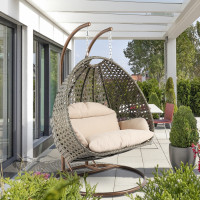 LeisureMod ESC57BG Wicker Hanging 2 person Egg Swing Chair