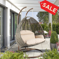 LeisureMod ESC57BG Wicker Hanging 2 person Egg Swing Chair