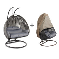 LeisureMod ESC57CBU-C Wicker Hanging 2 person Egg Swing Chair With Outdoor Cover