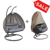 LeisureMod ESC57CBU-C Wicker Hanging 2 person Egg Swing Chair With Outdoor Cover