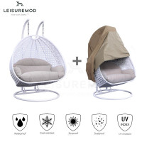LeisureMod ESC57BG-C Wicker Hanging 2 person Egg Swing Chair With Outdoor Cover