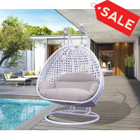 LeisureMod ESC57WBG Wicker Hanging 2 person Egg Swing Chair