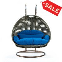 LeisureMod ESCBG-57BU Wicker Hanging 2 person Egg Swing Chair