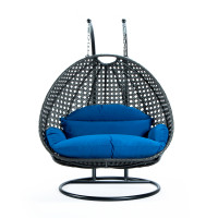 LeisureMod ESCCH-57BU Wicker Hanging 2 person Egg Swing Chair