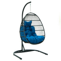 LeisureMod ESCF40BU Wicker Folding Hanging Egg Swing Chair