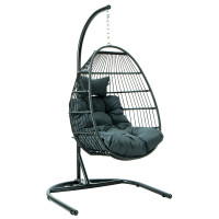LeisureMod ESCF40CH Wicker Folding Hanging Egg Swing Chair