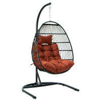 LeisureMod ESCF40CHR Wicker Folding Hanging Egg Swing Chair