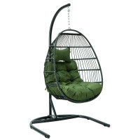 LeisureMod ESCF40DG Wicker Folding Hanging Egg Swing Chair