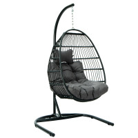 LeisureMod ESCF40DGR Wicker Folding Hanging Egg Swing Chair