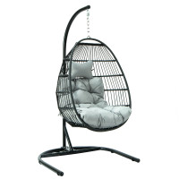 LeisureMod ESCF40LGR Wicker Folding Hanging Egg Swing Chair