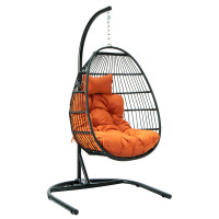 LeisureMod ESCF40OR Wicker Folding Hanging Egg Swing Chair