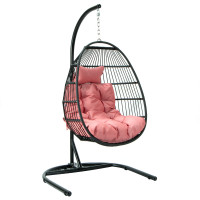 LeisureMod ESCF40PK Wicker Folding Hanging Egg Swing Chair