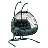 LeisureMod ESCF52CH Wicker 2 Person Double Folding Hanging Egg Swing Chair