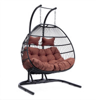 LeisureMod ESCF52CHR Wicker 2 Person Double Folding Hanging Egg Swing Chair