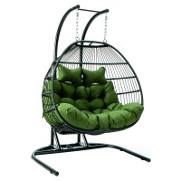 LeisureMod ESCF52DG Wicker 2 Person Double Folding Hanging Egg Swing Chair